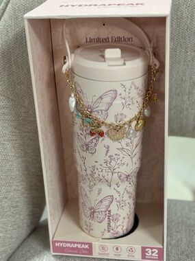 Limited Edition Pink Butterfly Charm Tumbler with Gold Charm Bracelet